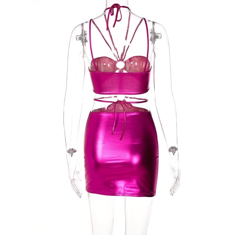 Halter O-Ring Strappy Midriff Cutout Open Front Bodycon Mini Dress