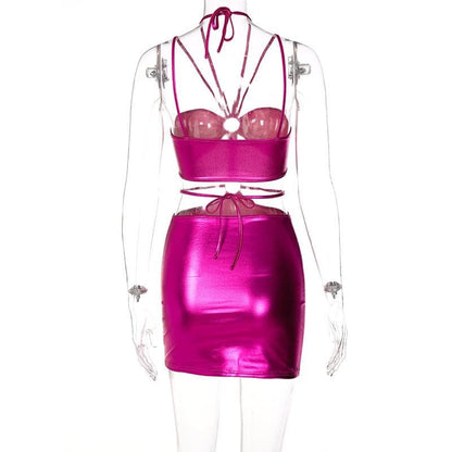 Halter O-Ring Strappy Midriff Cutout Open Front Bodycon Mini Dress