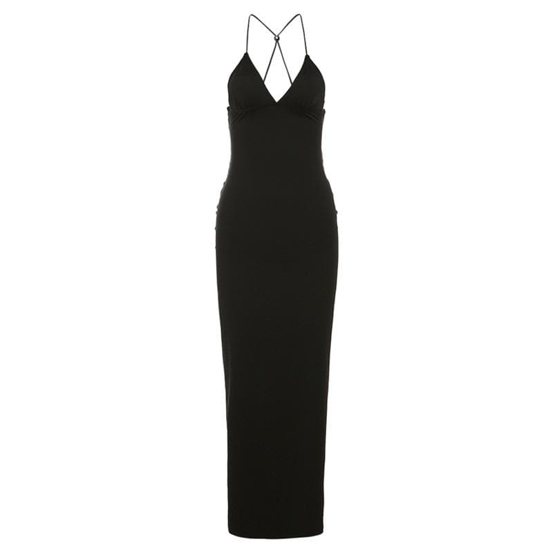 Butterfly Applique Criss Cross Strap Backless Printed Bodycon Maxi Dress