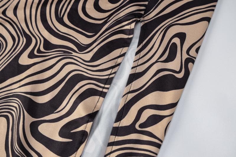 Marble Print Spaghetti Strap Cowl Neck Slit Midi Dress
