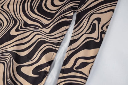 Marble Print Spaghetti Strap Cowl Neck Slit Midi Dress