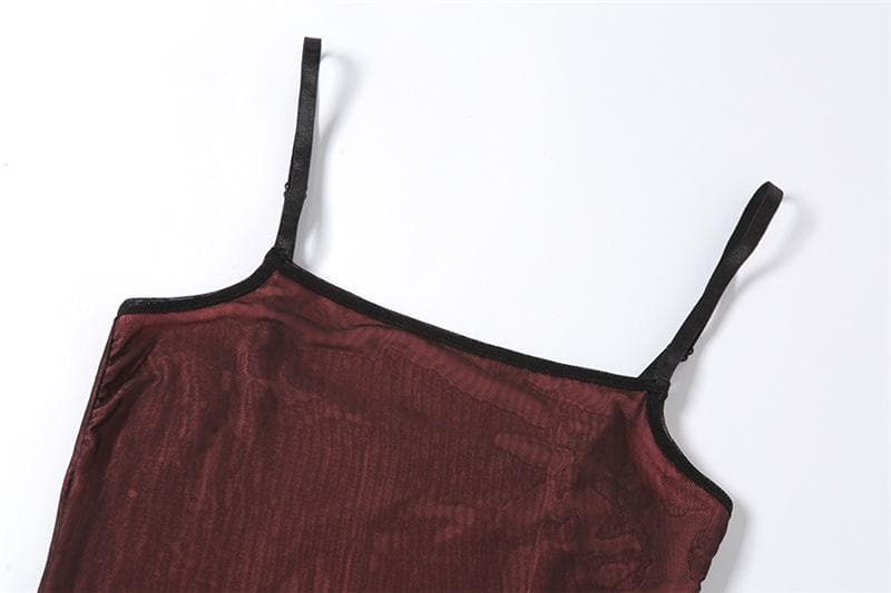 Square Neck Spaghetti Strap Ribbed Knit Side Slit Bodycon Mini Dress