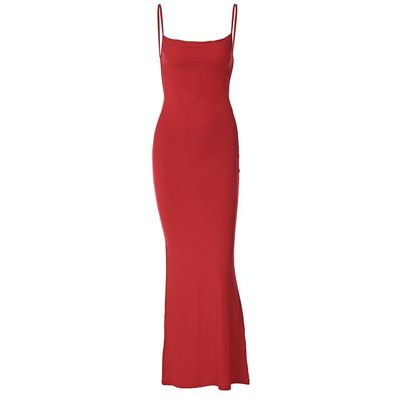 Spaghetti Strap Square Neck Backless Bodycon Maxi Dress