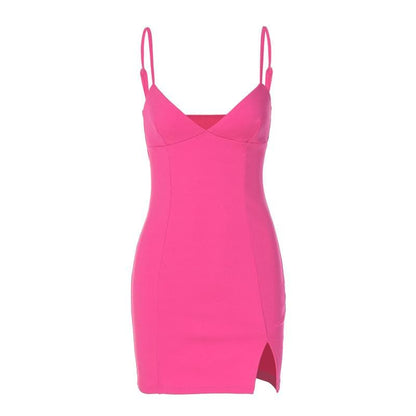 Deep V Bustier Spaghetti Strap Side Slit Bodycon Mini Dress