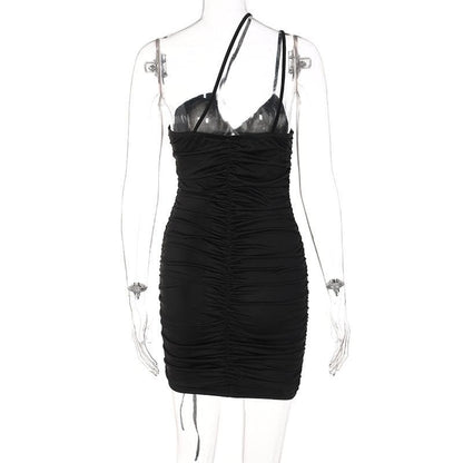 Spaghetti Strap Side Ladder Cutout Ruched Drawstring Bodycon Mini Dress