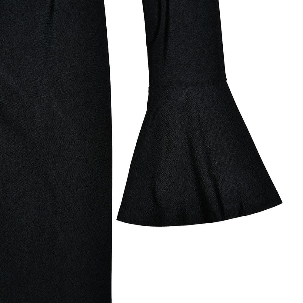 Round Neck Chest Cutout Bell Sleeve Ruched Bodycon Maxi Gown