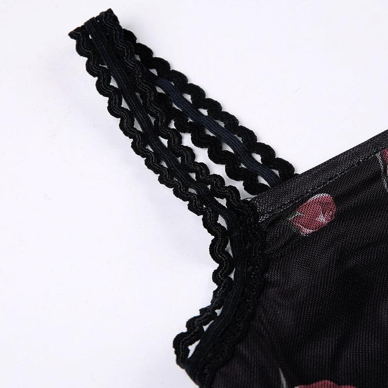 Square Lace Trim Neck Bow Large Floral Lettuce Hem Mini Dress