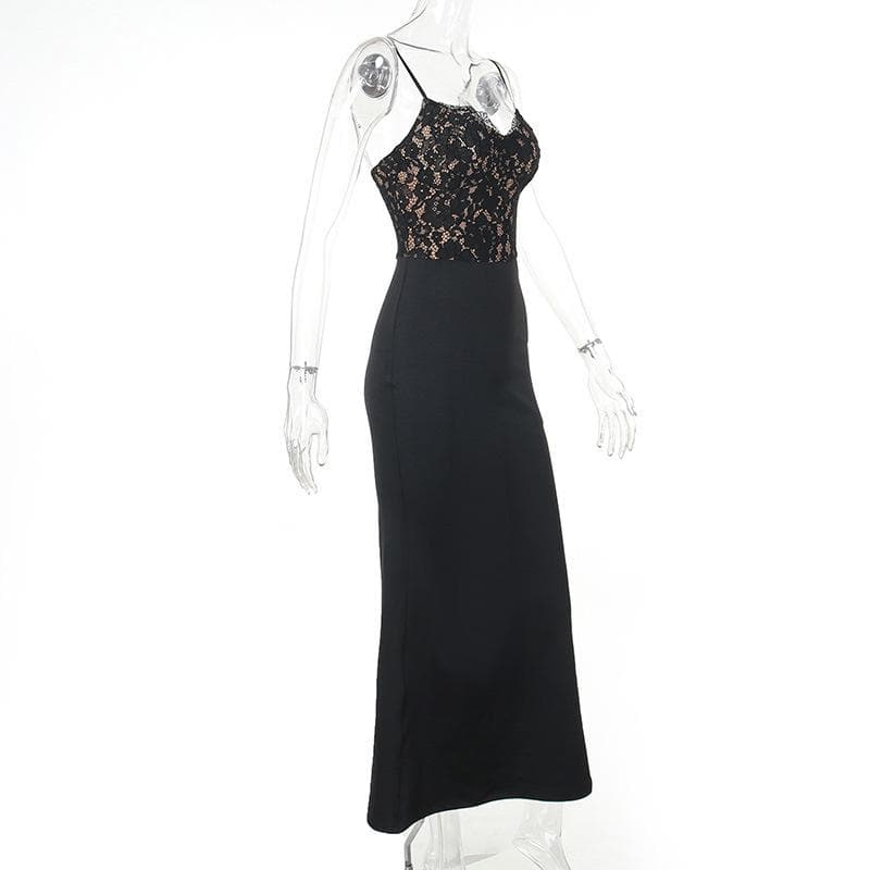 Sweetheart Neck Lace Overlay Spaghetti Strap Mermaid Maxi Gown