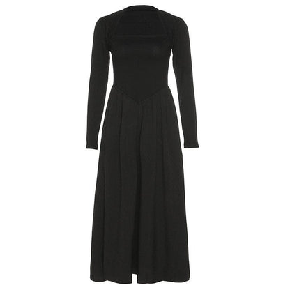 Layered Square Neck Long Sleeve A Line Midi Dress