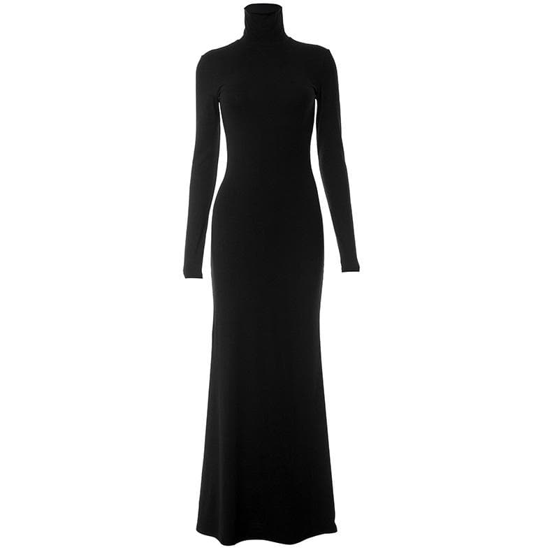 Turtleneck Long Sleeve Bodycon Floor Length Maxi Dress