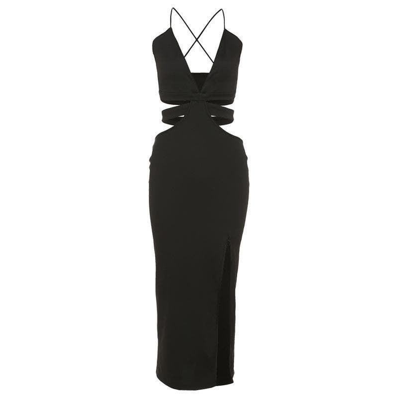 Deep V Cutout Front Side Slit Bodycon Maxi Dress