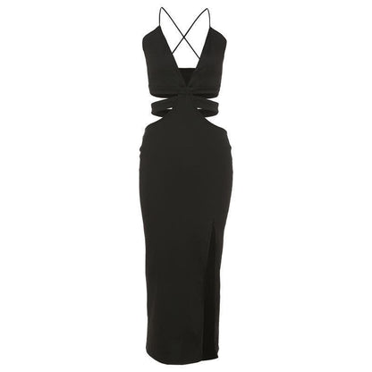 Deep V Cutout Front Side Slit Bodycon Maxi Dress