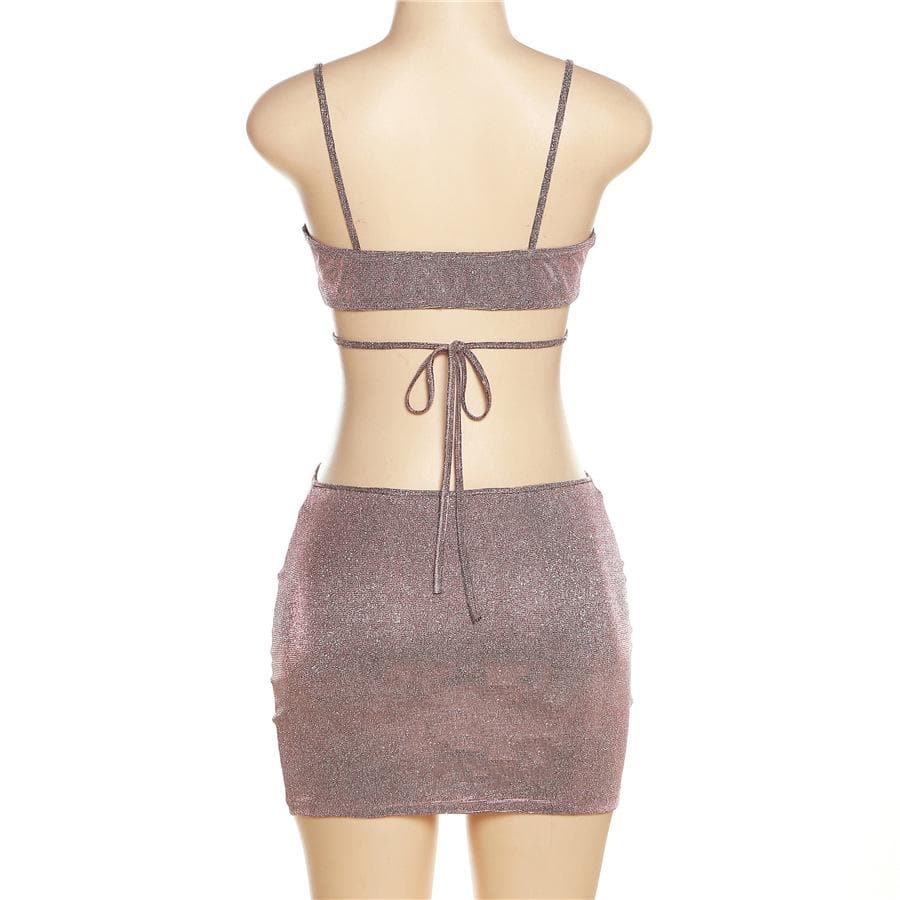 Glitter Criss Cross Strap Waist Cutout Bodycon Mini Dress