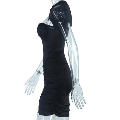 Short Sleeve Mesh Ruched Cutout Mini Dress