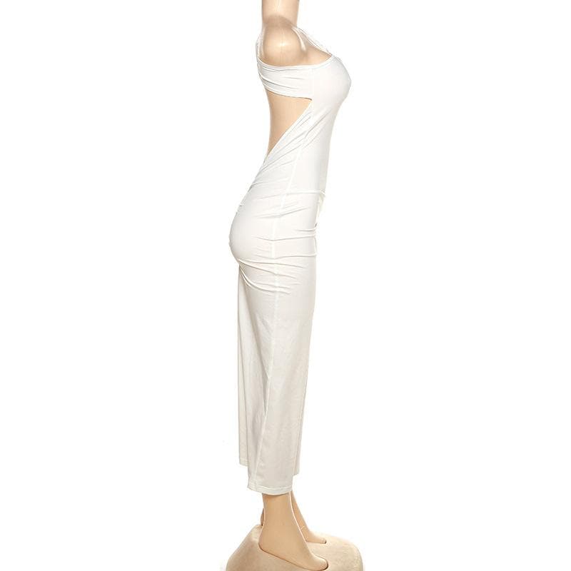 One Shoulder Twisted Knot Strap Ribbed Bodycon Maxi Dress