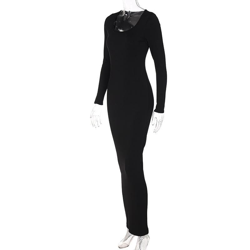 Scoop Neck Long Sleeve Bodycon Maxi Dress