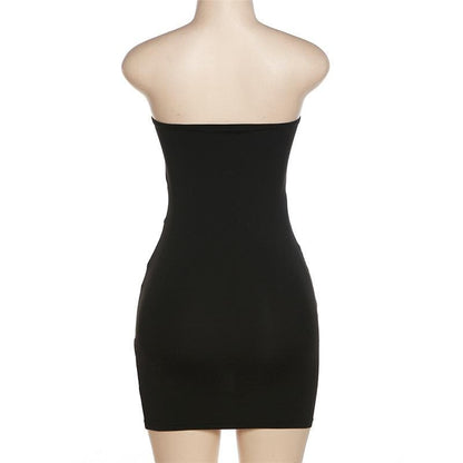 Cross Front Mesh Backless Patchwork Tube Mini Dress