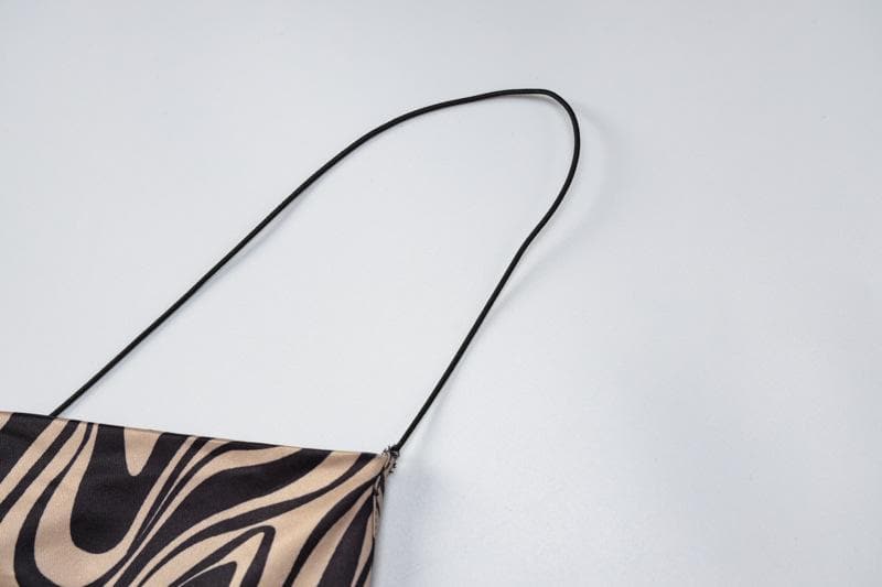 Marble Print Spaghetti Strap Cowl Neck Slit Midi Dress