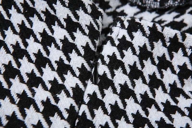 Square Neck Sleeveless Houndstooth Fit and Flare Mini Dress