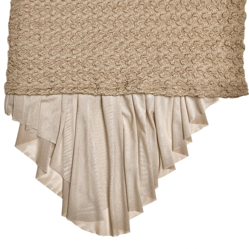 Spaghetti Strap Cowl Neck Popcorn Knit Layered Hem Bodycon Midi Dress