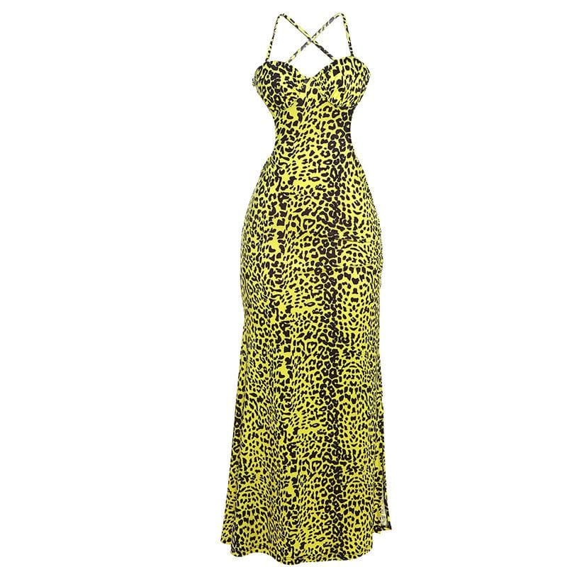 Spaghetti Strap Sweetheart Ruched Bust Side Cutout Thigh Slit Maxi Dress