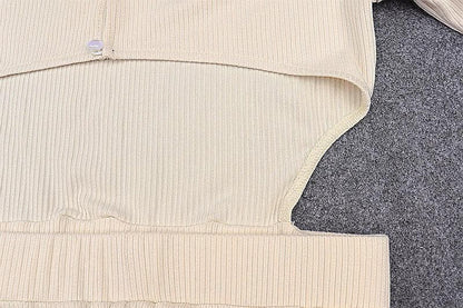 Ribbed Knit Band Waist Long Sleeve Skater Mini Dress