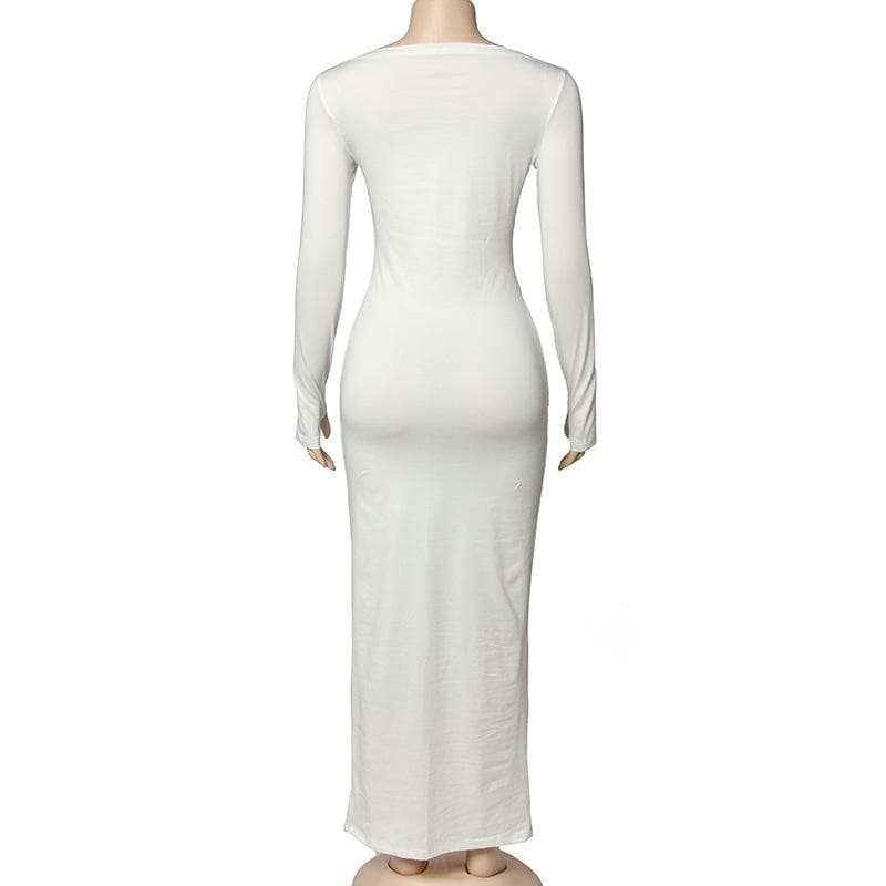 Boat Neck Long Sleeve Side Ruched Drape Panel Bodycon Maxi Dress