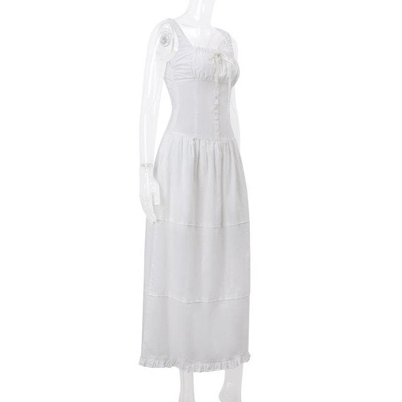 Square Neck Button Front Smocked Ruffle Tiered Milkmaid Maxi Dress