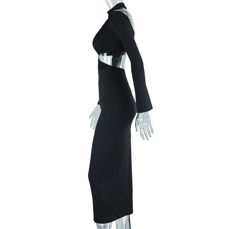 Mock Neck Cutout Criss Cross Long Sleeve Maxi Dress