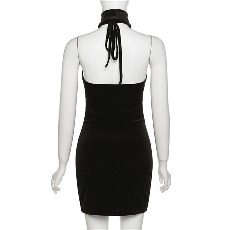 Halter Choker Collar Underbust Cutout Velvet Bodycon Mini Dress