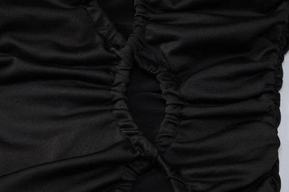 Spaghetti Strap Side Ladder Cutout Ruched Drawstring Bodycon Mini Dress