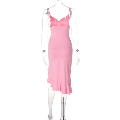 Cowl Neck Spaghetti Strap Rhinestone Butterfly Side Slit Midi Dress