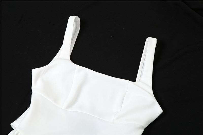 Square Neck Basque Waist Flared Bow Tie Back Mini Dress