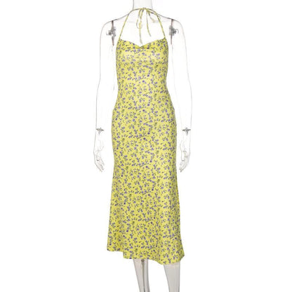 Halter Cowl Neck Ditsy Floral Print Bodycon Maxi Dress