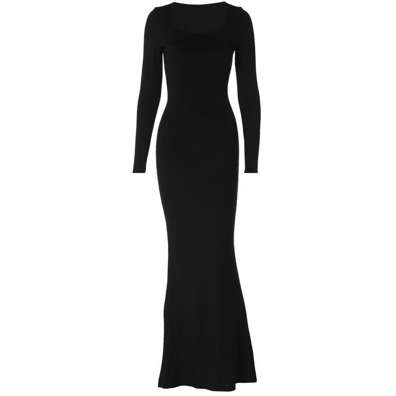 Scoop Neck Long Sleeve Mermaid Trumpet Stretch Bodycon Gown
