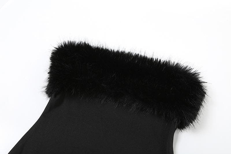 Faux Fur Trim Strapless Tube Mini Dress with Arm Warmers