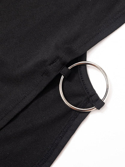 Square Neck Halter O Ring Side Slit Bodycon Mini Dress