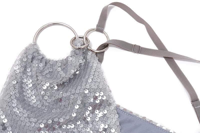One Shoulder O Ring Keyhole Sequin Bodycon Mini Dress