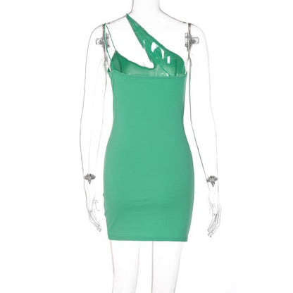 Asymmetric Strap Chest Cutout Spaghetti Strap Side Slit Mini Dress