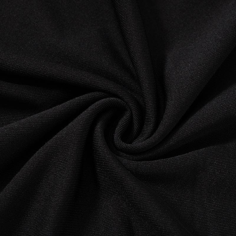 V-Neck Zip Front Ruched Long Sleeve Contrast Waist Tape Bodycon Mini Dress