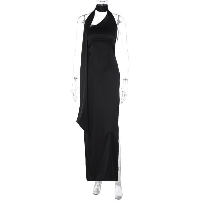 Halter Choker Neck Scarf Drape Column Bodycon Maxi Gown