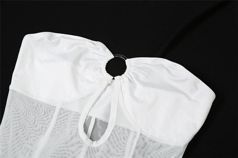Sheer Mesh Tube Keyhole Ring Center Seam Bodycon Maxi Dress