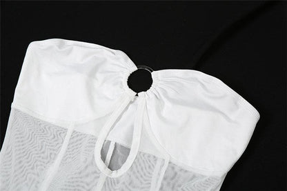 Sheer Mesh Tube Keyhole Ring Center Seam Bodycon Maxi Dress