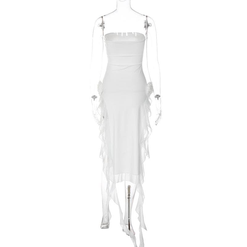 Strapless Side Ruffle Bodycon Maxi Dress