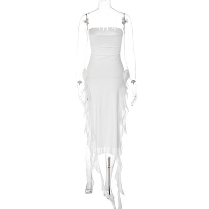 Strapless Side Ruffle Bodycon Maxi Dress