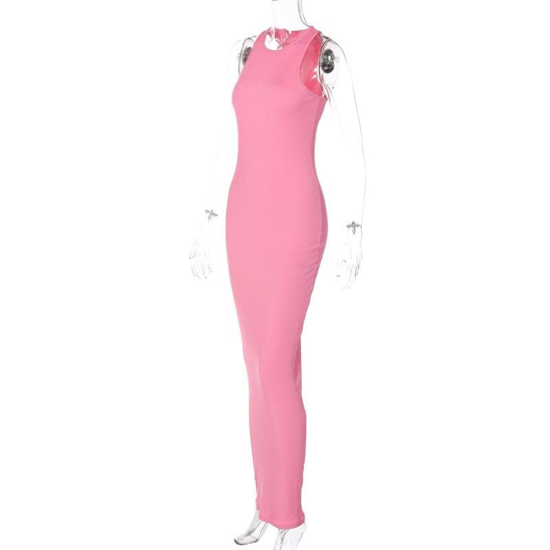 Sleeveless Crew Neck Bodycon Tank Maxi Dress