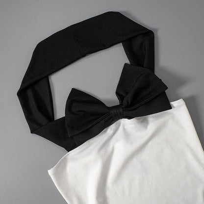 Off Shoulder Oversized Bow Contrast Bodycon Mini Dress