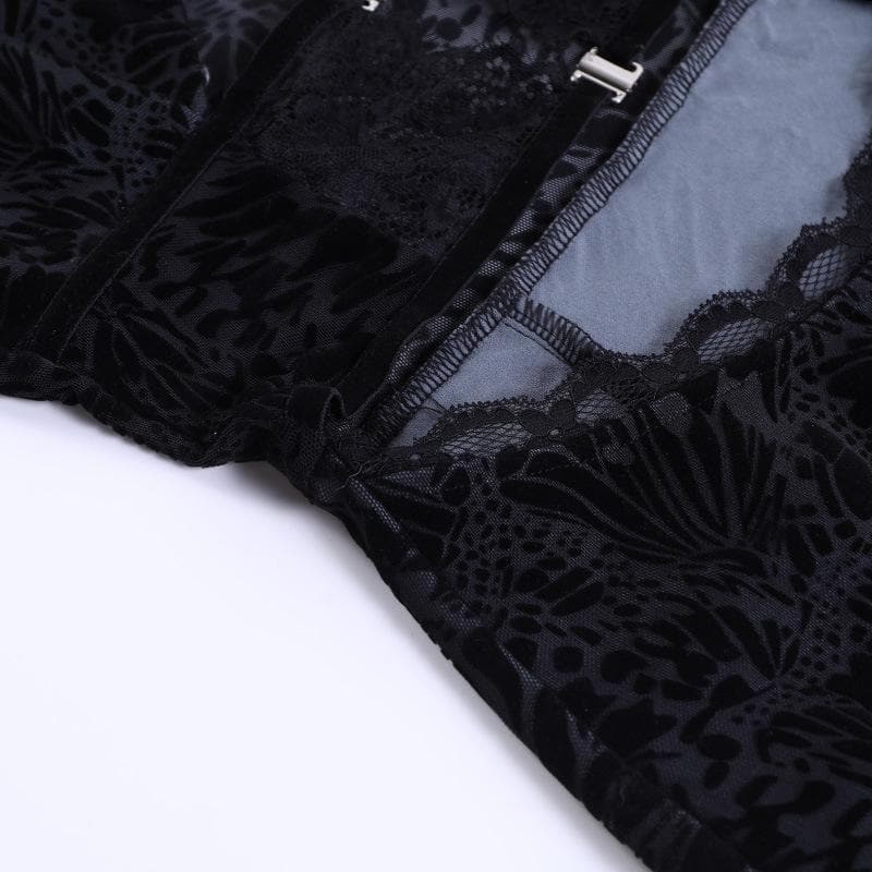 Flocked Butterfly Lace Cutout Buckle Bodycon Mini Dress