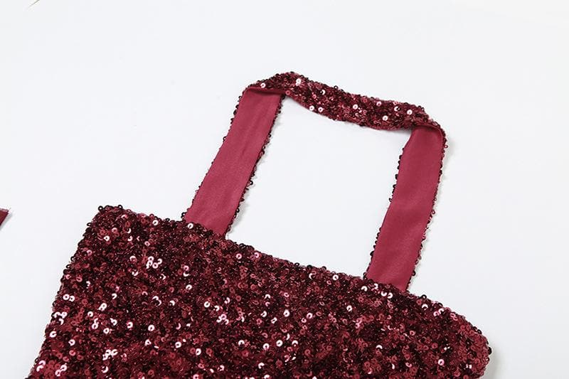 Sequin Strapless Tube Mesh Gloves Choker Backless Mini Dress