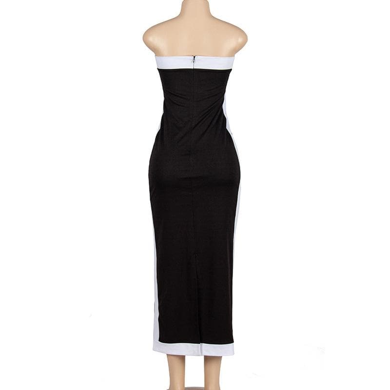 Strapless Contrast Stripe Panel Zip Back Tube Maxi Dress